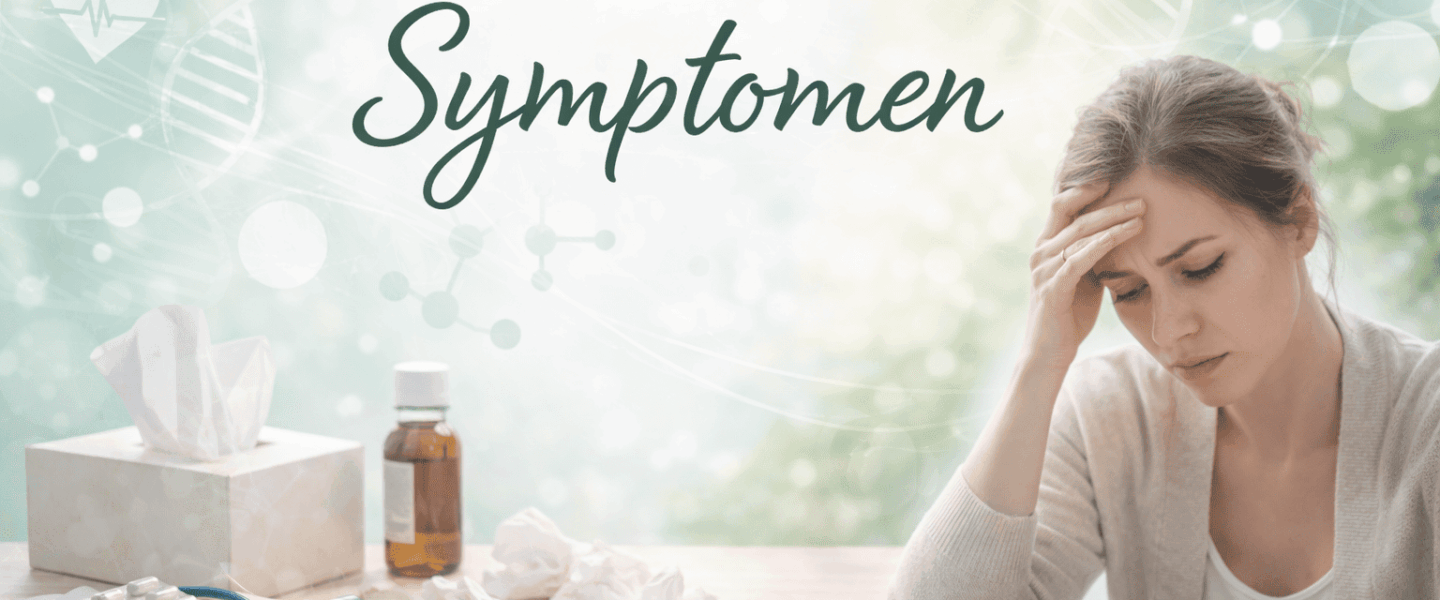 Brede headerafbeelding met medische en gezondheidsobjecten op een lichte tafel, waaronder een stethoscoop, dossiermap, glas water en een schaal fruit, met zachte wetenschappelijke patronen op de achtergrond.