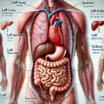 Anatomische illustratie die de organen aan de linkerkant van het menselijk lichaam toont