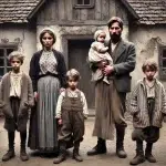 Een arm gezin uit Oostenrijk-Hongarije in het jaar 1900. De familie bestaat uit een 30-jarige man en zijn 25-jarige vrouw, samen met hun vier kinderen.