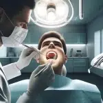 Een tandarts die de mond van een patiënt onderzoekt