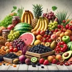 Voedingsmiddelen die een hoog kaliumgehalte hebben, zoals rozijnen, pruimen, bananen, abrikozen, aardbeien, watermeloen, meloen, citrusvruchten, rode bieten en tomaten