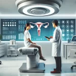 Vrouw met baarmoederhalspoliep bij de gynacoloog