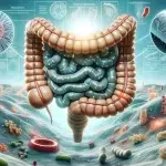 fotorealistische afbeelding die dysbiose in de menselijke darmen toont
