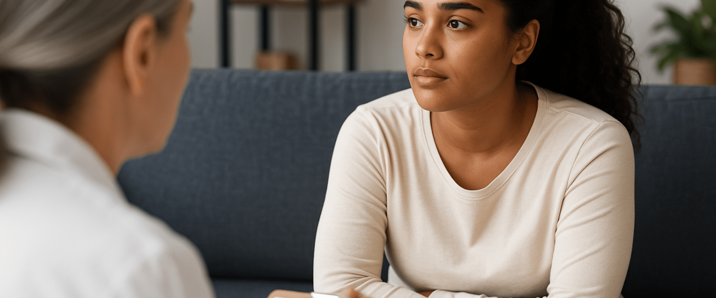 Jongevrouw in gesprek met haar therapeut