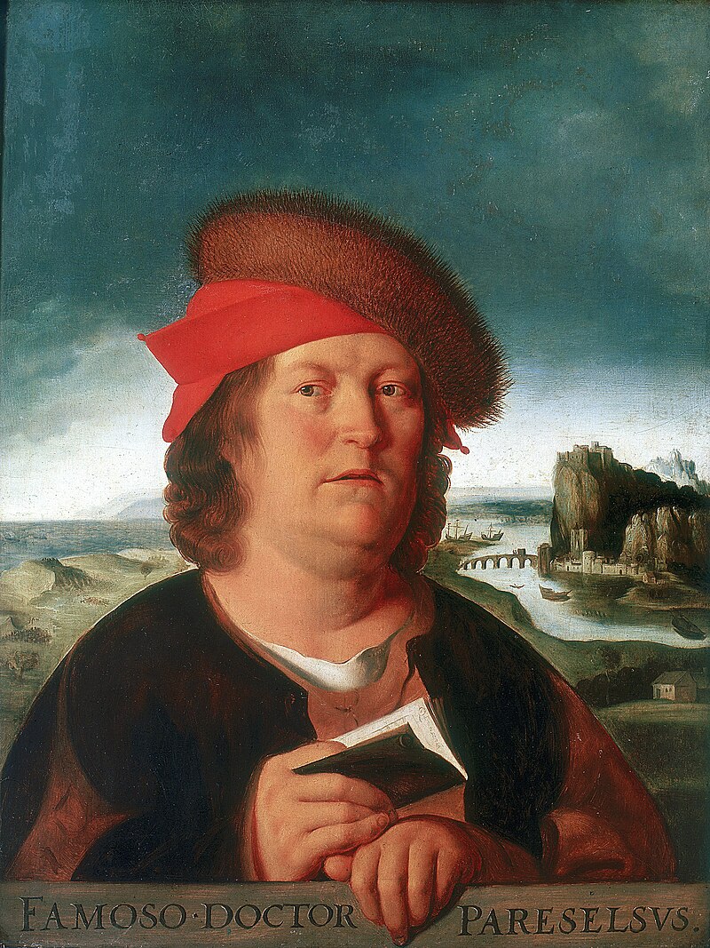 De persoon op de afbeelding is Paracelsus. Paracelsus, geboren als Philippus Aureolus Theophrastus Bombastus von Hohenheim, was een Zwitserse arts, alchemist en filosoof uit de Renaissance. Hij staat bekend als de "vader van de toxicologie" en introduceerde het gebruik van chemische stoffen en mineralen in de geneeskunde.