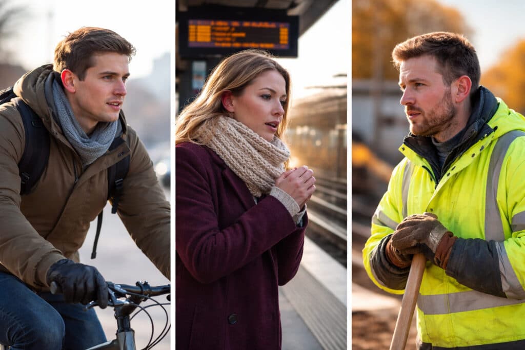 Mensen die langdurig buiten zijn in de winter zonder oorbescherming, zoals fietsen, wachten op het perron en buiten werken